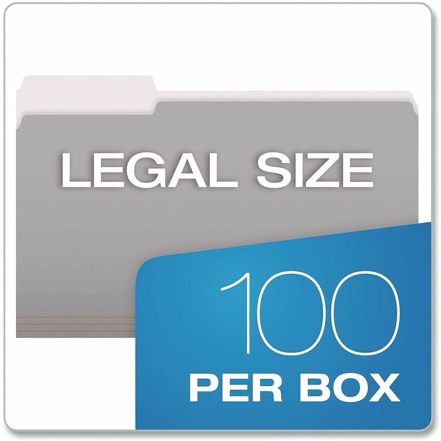 Pendaflex 1/3 Tab Cut Legal Top Tab File Folder - 8 1/2" x 14" - Internal Pocket(s) - Top Tab Location - Assorted Tab Position - 11 pt. - Gray - Acid-free, Reversible - 100 / Box
