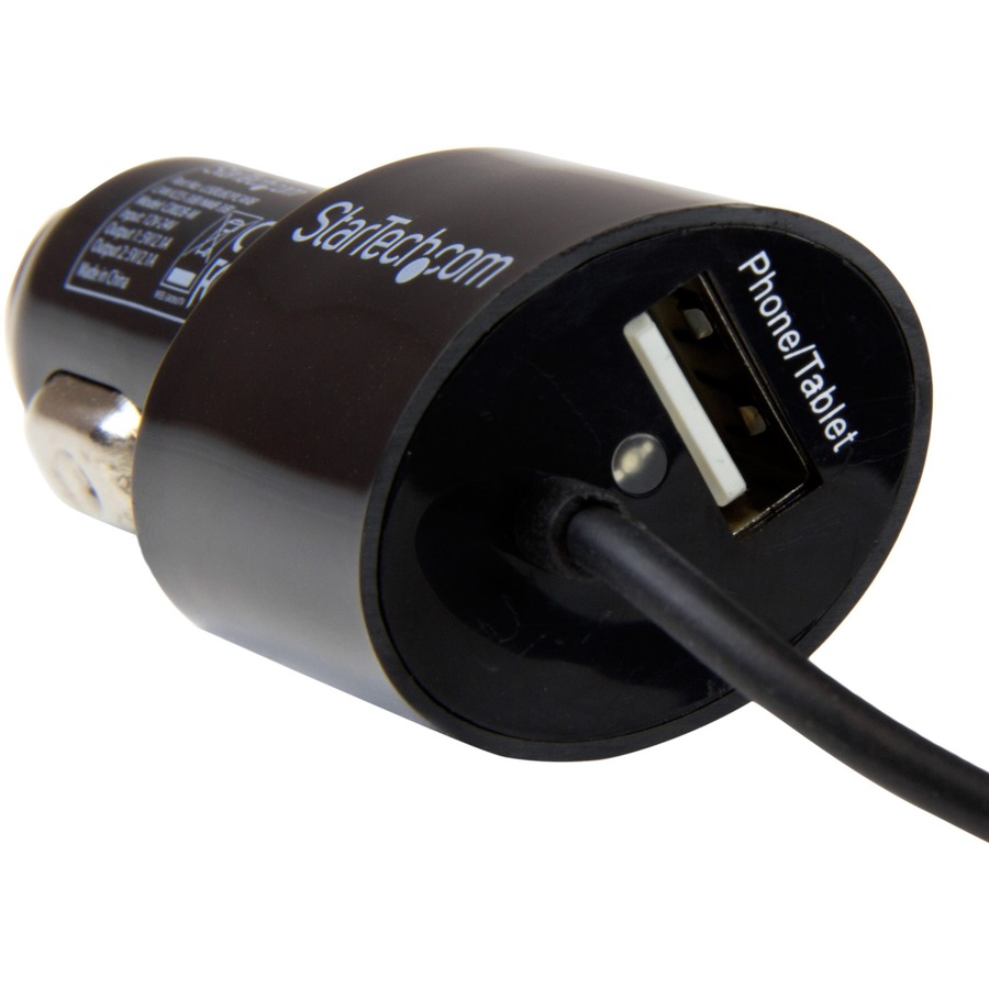 Black Dual Port Car Charger with Micro USB Cable and USB 2