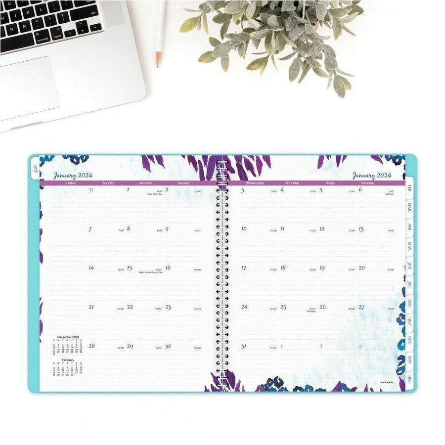 At-A-Glance Wild Washes 2024 Weekly Monthly Appointment Book Planner, Teal, Large - Large Size - Julian Dates - Weekly, Monthly - 13 Month - January 2024 - January 2025 - 7:00 AM to 8:00 PM - Hourly - 1 Week, 1 Month Double Page Layout - 8 1/2" x 11" Whit