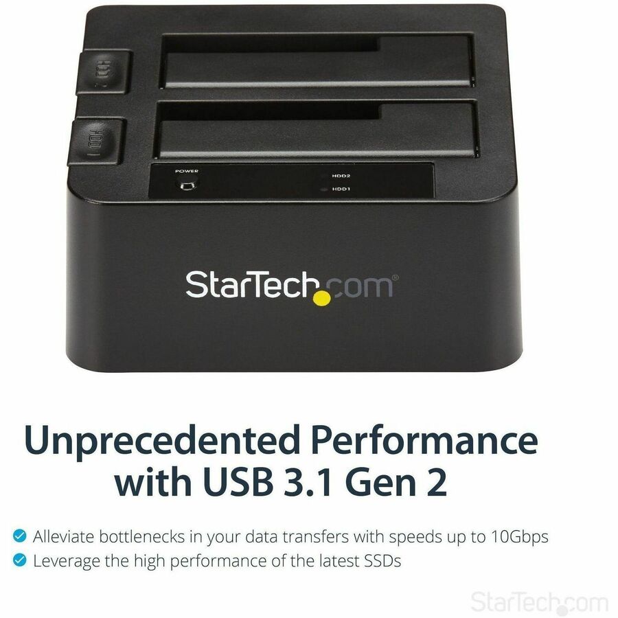 StarTech Dual-Bay USB 10Gbps to SATA Hard Drive Docking Station, 2.5/3.5" SATA I/II/III, SSD/HDD Dock, USB Hard Drive Bay, Top-Loading