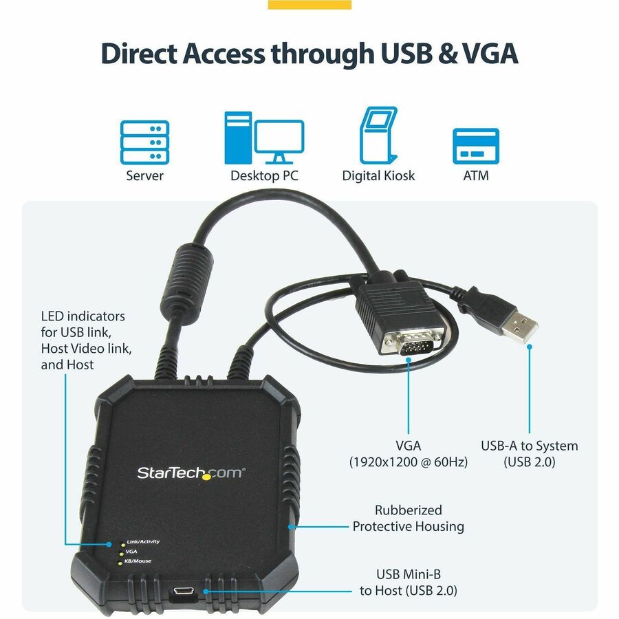 StarTech Laptop to Server KVM Console, Rugged USB Crash Cart Adapter with File Transfer and Video Capture, TAA