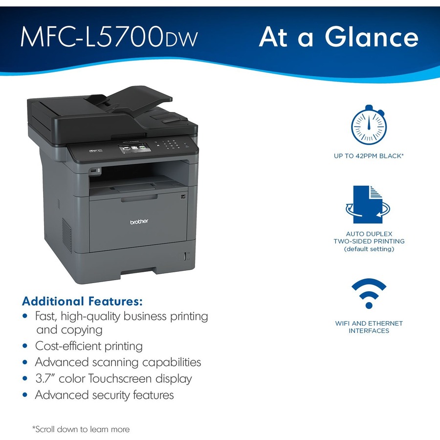 Brother MFC-L5700DW Business Monochrome Laser Multifunction - Multifunction/All-in-One Machines - BRTMFCL5700DW