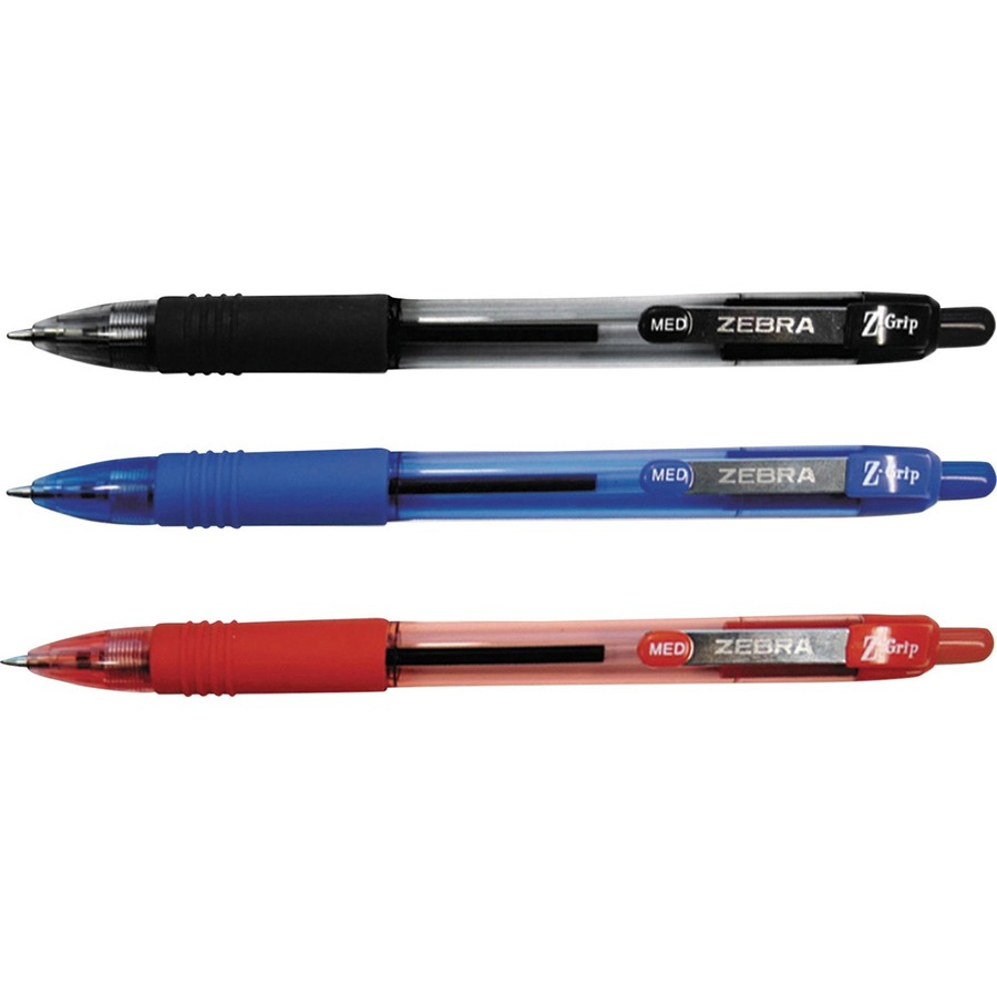 Zebra Pen Z-Grip Retractable Ballpoint Pens - Medium Pen Point - 1 mm Pen Point Size - Retractable - Assorted - Clear Plastic Barrel - 48 / Pack