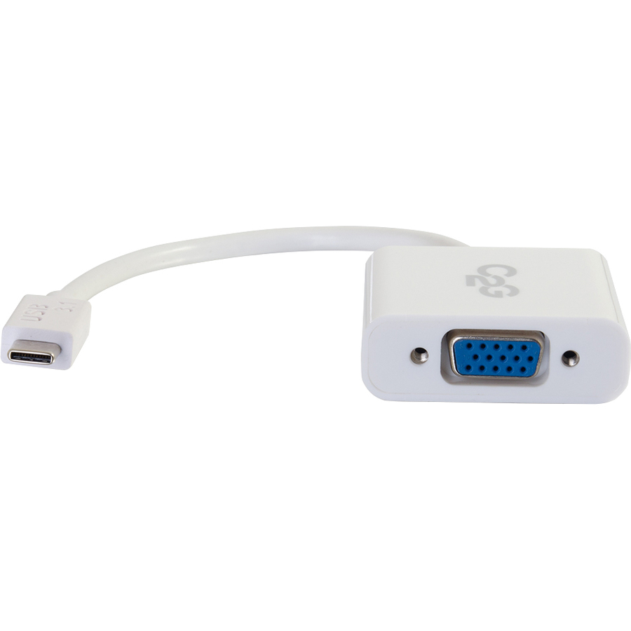 C2G USB C to VGA Adapter - USB C to VGA Converter - Video Adapter Cable - White - M/F