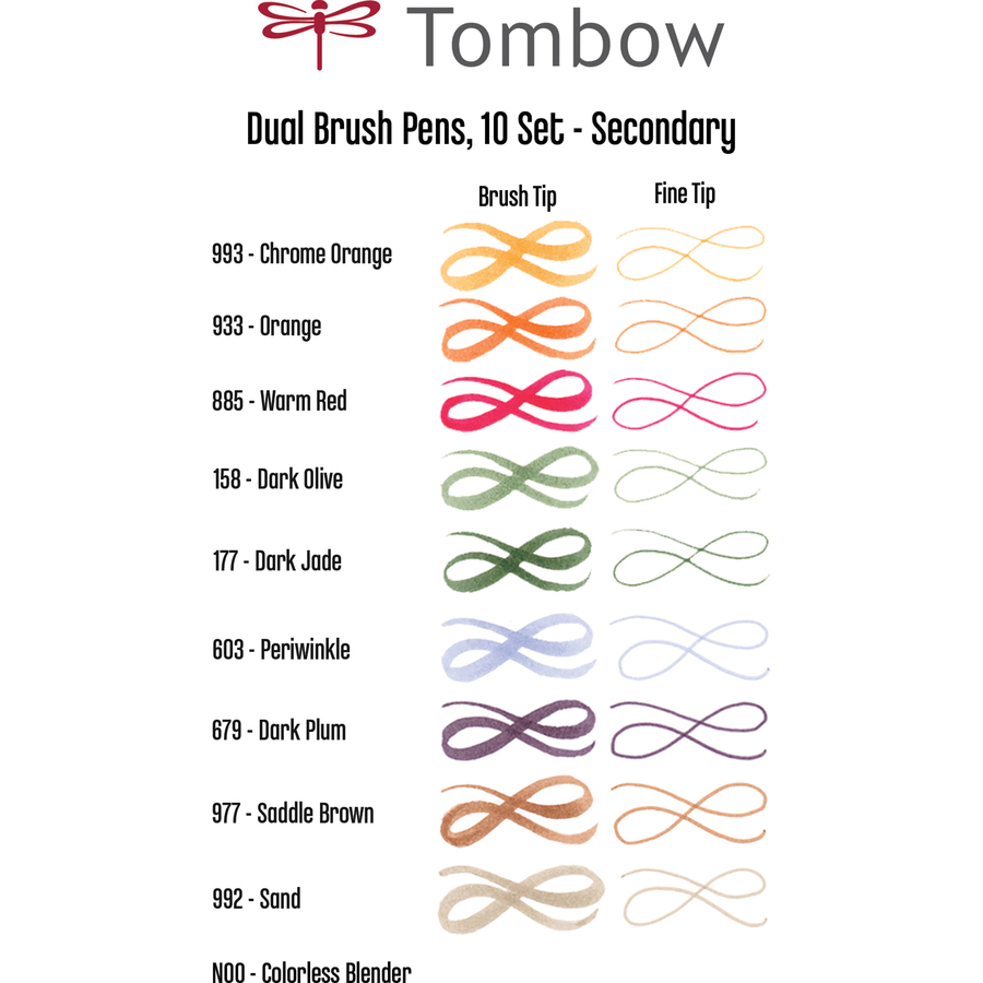 Tombow Dual Brush Pen Set - 10 Secondary Colours - Art Markers - TOM56168