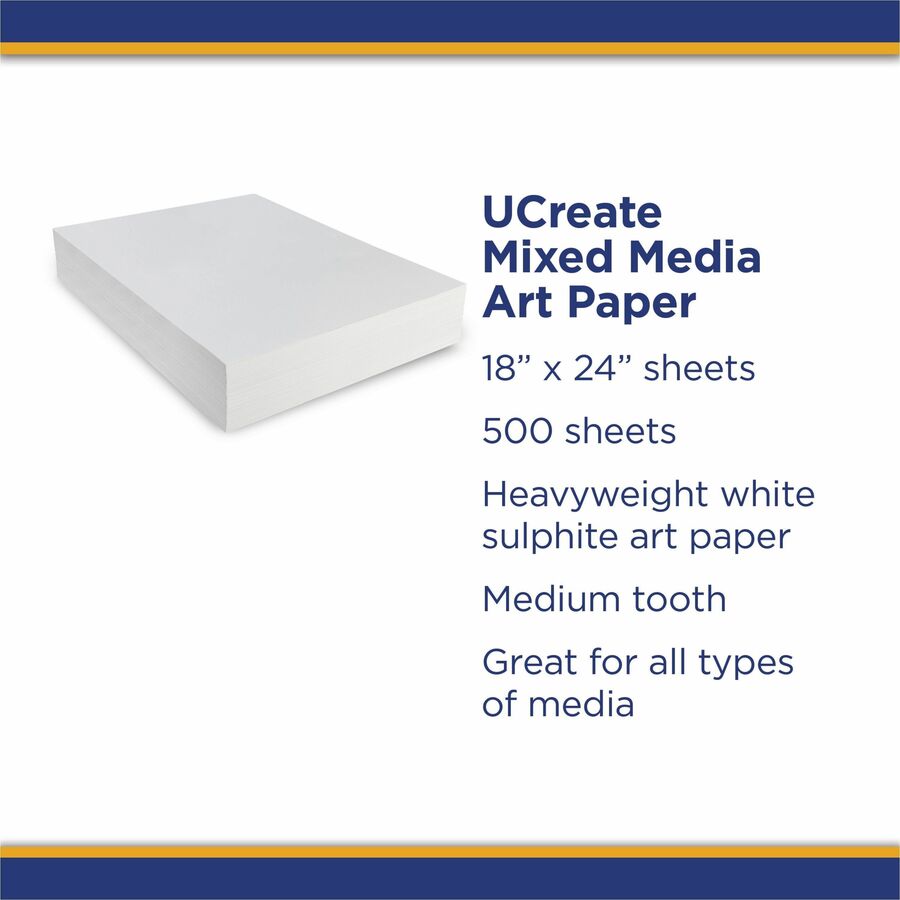 UCreate Art1st Mixed Media Art Paper - Art - 4"Height x 18"Width x 24"Length - 500 / Ream - White - Paper