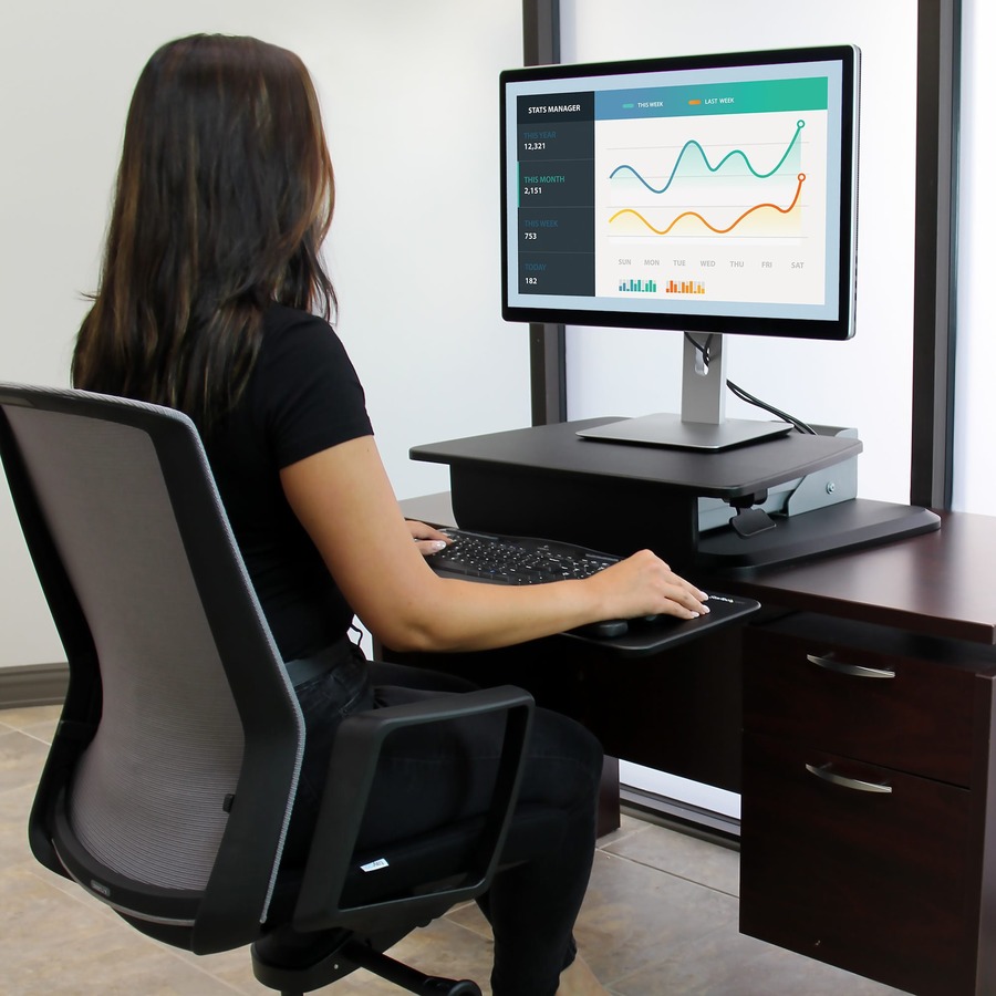 StarTech.com Height Adjustable Standing Desk Converter - Sit Stand Desk with One-finger Adjustment - Ergonomic Desk - Turn your desk into a sit-stand workspace with easy height adjustment for increased comfort and productivity - Sit-to-Stand Workstation -