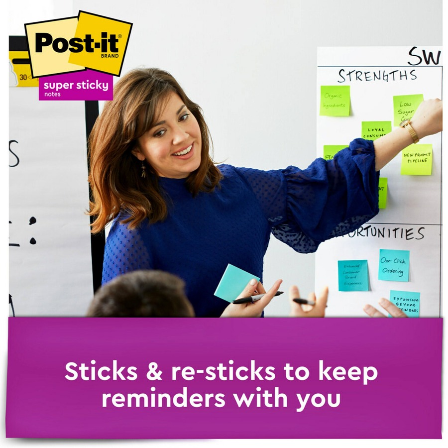 Post-it® Super Sticky Notes, 3 in. x 3 in., Supernova Neons Collection, 5  Pads/Pack, 90 Sheets/Pad