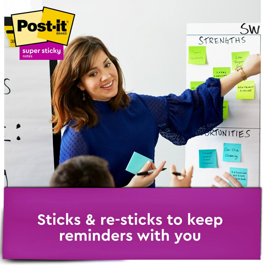 Post-it® Super Sticky Notes - Energy Boost Color Collection - 1680 x Multicolor - 3" x 3" - Square - 70 Sheets per Pad - Vital Orange, Tropical Pink, Sunnyside, Blue Paradise, Limeade - Paper - Self-adhesive, Recyclable - 24 / Pack