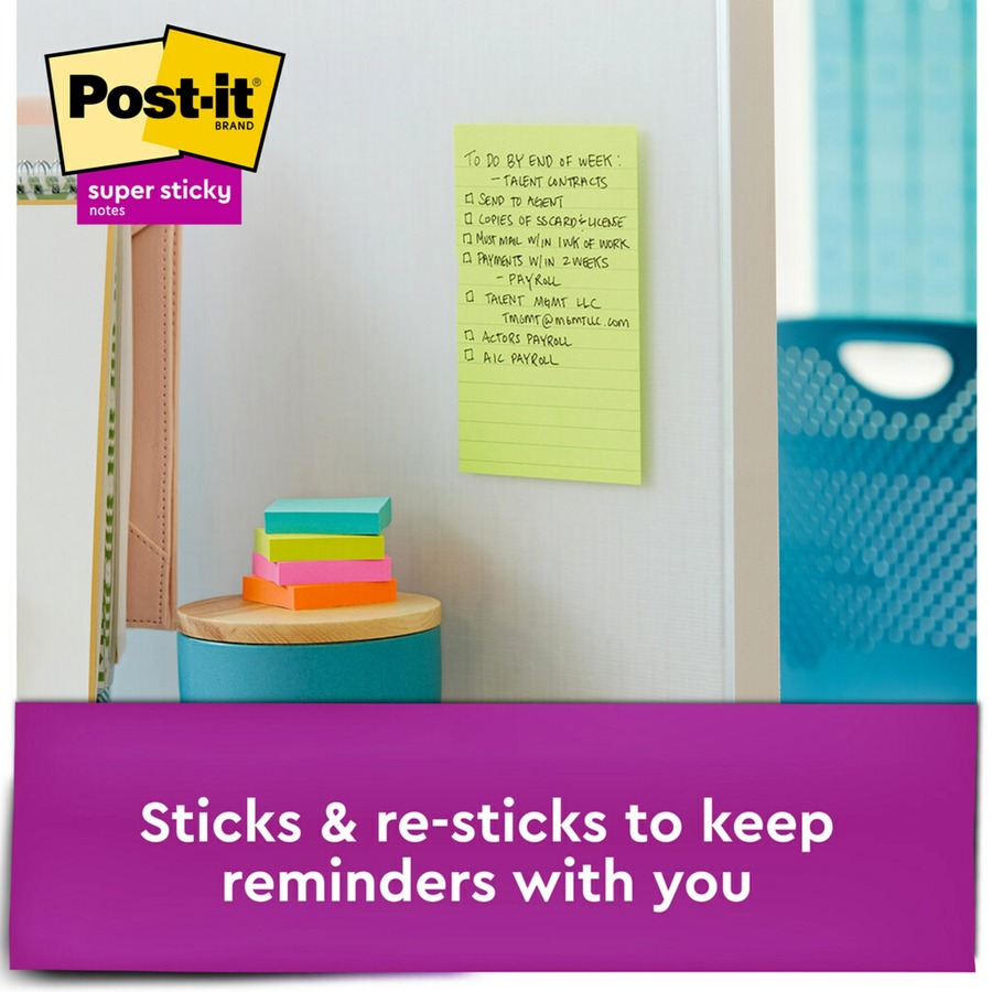 Post-it® Super Sticky Adhesive Note - 270 - 4" x 6" - Rectangle - 90 Sheets per Pad - Removable, Repositionable, Recyclable - 3 / Pack - Adhesive Note Pads - MMM6603SSMIA