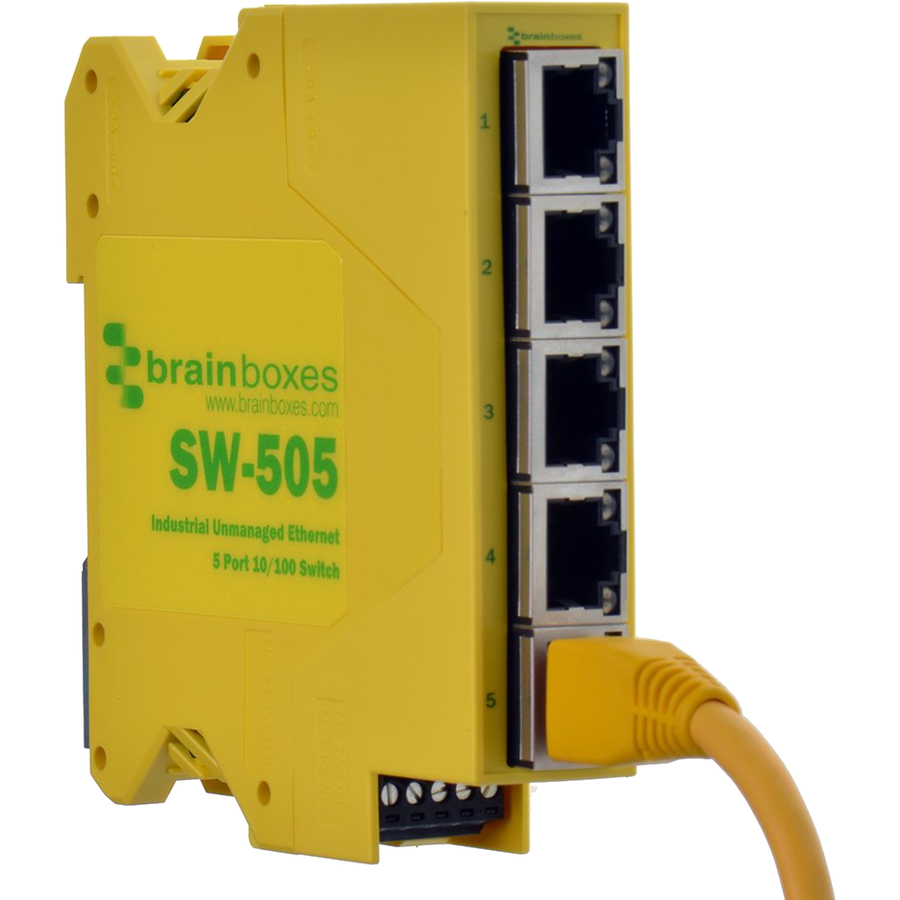 Brainboxes Industrial Compact Ethernet 5 Port Switch DIN Rail Mountable