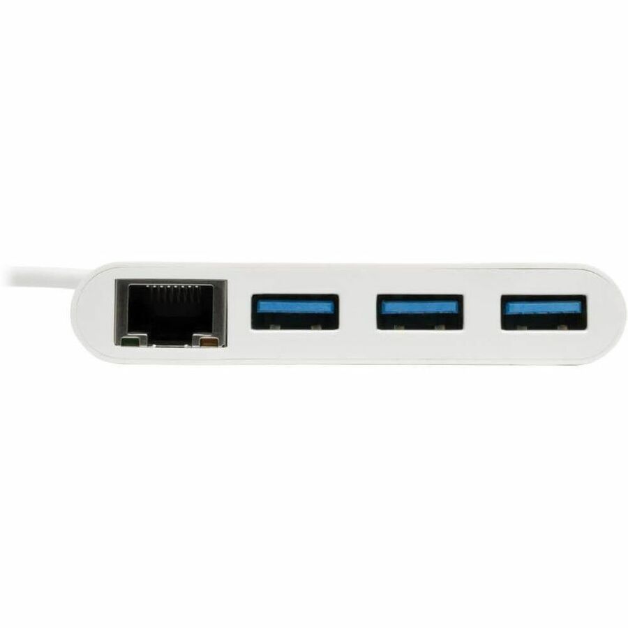 Tripp Lite by Eaton 3-Port USB 3.x (5Gbps) Hub with LAN Port, USB-C to 3x USB-A Ports and Gigabit Ethernet, White - USB Type C - External - 3 USB Port(s) - 1 Network (RJ-45) Port(s) - 3 USB 3.1 Port(s)