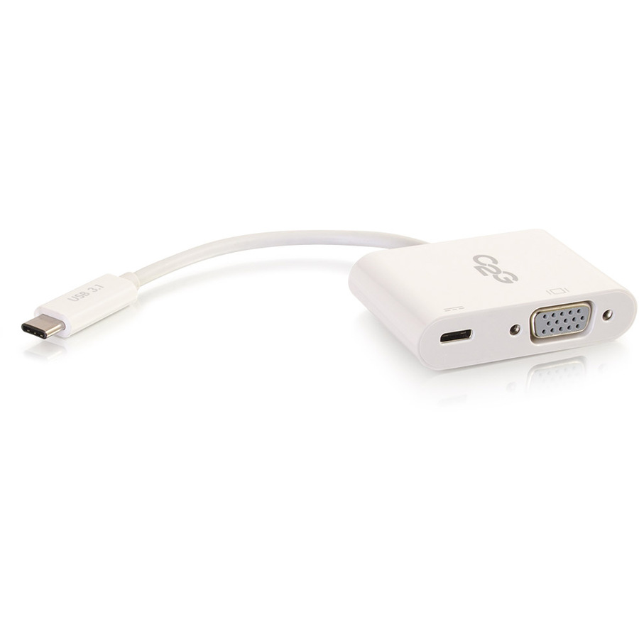 C2G USB C to VGA Video Adapter w/ Power Delivery - USB Type C to VGA White
