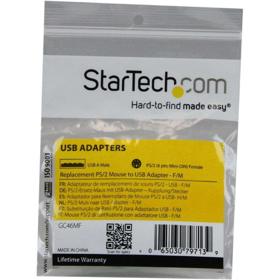 StarTech.com PS/2 Mouse to USB Adapter - F/M - 1 x 4-pin Type A USB Male - 1 x 6-pin Mini-DIN (PS/2) Female - Black - 1 Each