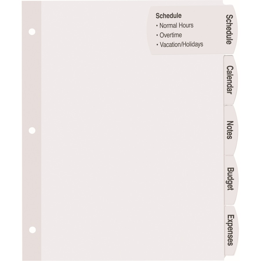 Avery® Big Tab Tab Divider - 100 x Divider(s) - 5 - 5 Tab(s)/Set - 8.50" Divider Width x 11" Divider Length - 3 Hole Punched - White Paper Divider - White Paper Tab(s) - Insertable Tab Index Dividers - AVE14440