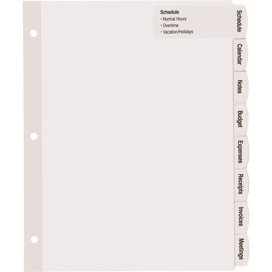 Avery® Big Tab Printable Large White Dividers with Easy Peel, 8 Tabs - 160 x Divider(s) - 8 - 8 Tab(s)/Set - 8.50" Divider Width x 11" Divider Length - 3 Hole Punched - White Paper Divider - White Paper Tab(s) - Insertable Tab Index Dividers - AVE14441