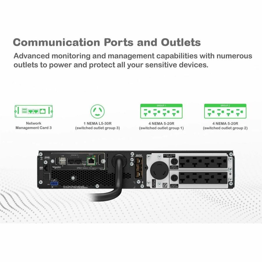 APC Smart-UPS On-Line, 3kVA, Rackmount 2U, 120V, 8x 5-20R+1x L5-30R NEMA outlets, Network Card, Extended runtime, W/ rail kit