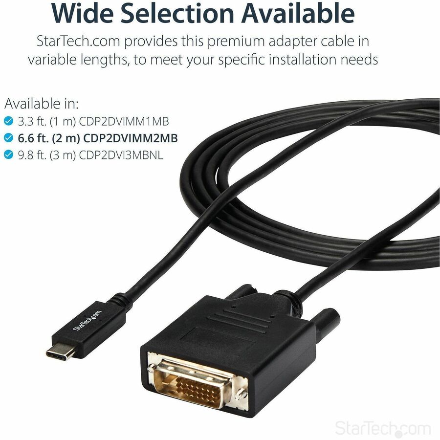 StarTech 6.6 ft / 2 m USB-C to DVI Cable - USB Type-C Video Adapter Cable - 1920 x 1200 - Black