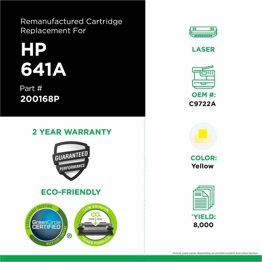 CIG Remanufactured Laser Toner Cartridge 641A (Canon 6822A004AA, Canon EP-85, HP 641A, HP C9722A) - Yellow - 1 Each