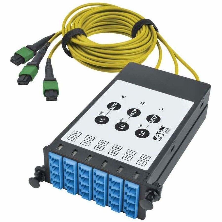 Eaton Tripp Lite Series 40/100Gb Fiber Breakout Cassette with Built-In MTP Cables, 40Gb to 4 x 10Gb, 100Gb to 4 x 25Gb, (x3) 8-Fiber Singlemode MTP/MPO to (x12) LC Duplex 9/125