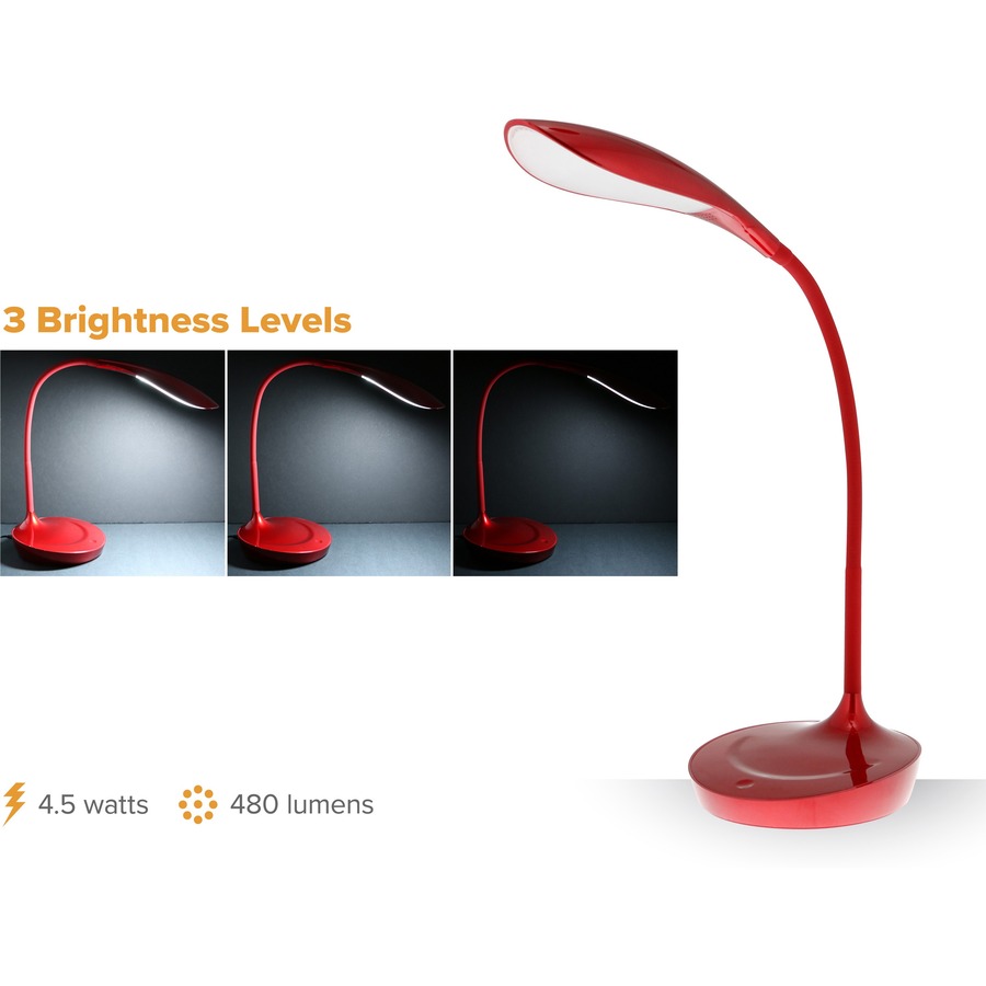 Vision 'Luna' LED Task Lamp - 17" (431.80 mm) Height - 4.50 W LED Bulb - 480 Lumens - Silicone - Desk Mountable - Red - for Desk, Table - Lamps - BOSVLED1502RD