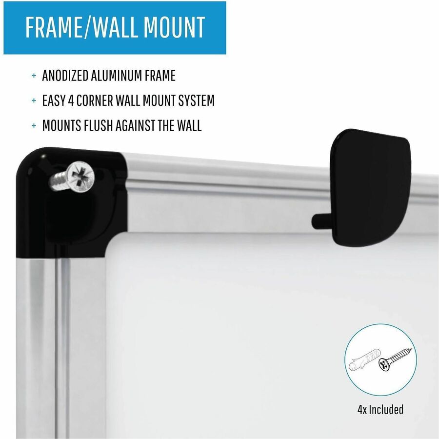 BVCMA2707170 - Dry-erase board features a lacquered steel, Gold Ultra surface to resist staining and maintain its bright appearance. Magnetic backing allows you to quickly secure items for display or attach your magnetic accessories (sold separately). Included mounting hardware works with the four-corner system to mount the board either vertically or horizontally for optimal placement. Pen tray ensures you always have your writing utensils within easy reach.