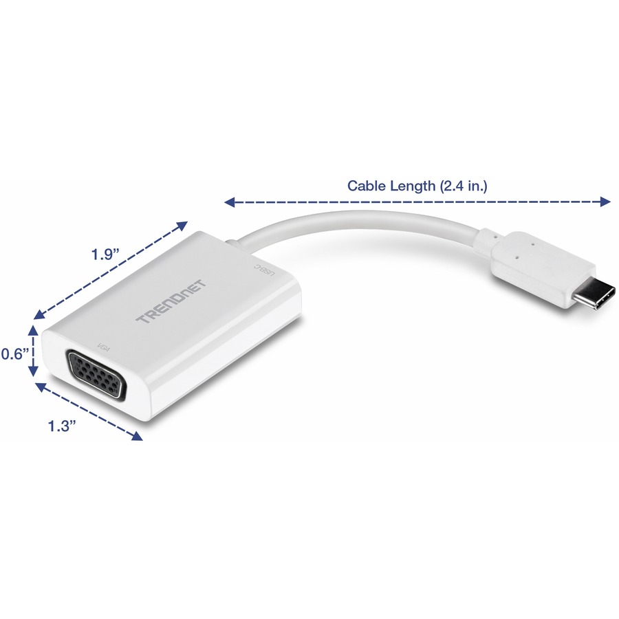 TRENDnet USB-C to VGA Adapter with Power Delivery, High Speed USB-C Connection, USB-C Power Delivery Compliant, CHROME, WINDOWS 10, MAC, TUC-VGA2