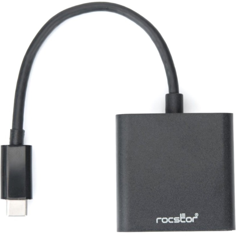 Rocstor Premium USB-C™ to VGA adapter Converter- 6" - USB Type-C to VGA Video Adapter - For use with Macbook&reg;, Macbook Pro&reg;, Chromebook&reg;, Notebook, Projectors, TV, Netbook - 1 Pack - 1 x HD-15 Female VGA - 1 x Type C Male USB - Black USB-C TO VGA VIDEO CONVERTER