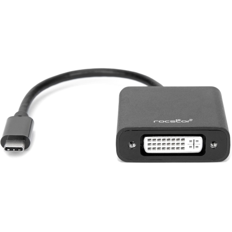 Rocstor Premium USB-C to DVI Adapter M/F- 6" - USB Type-C to DVI Converter adapter for MacBook&reg;, Macbook Pro&reg;, ChromeBook&reg; or any other USB Type C devices connecting to Displayport. Use for Monitor, Projector, and Digital Display - 1 Pack - 1 x Type C Male USB - 1 x DVI-I Female Digital Video - Black