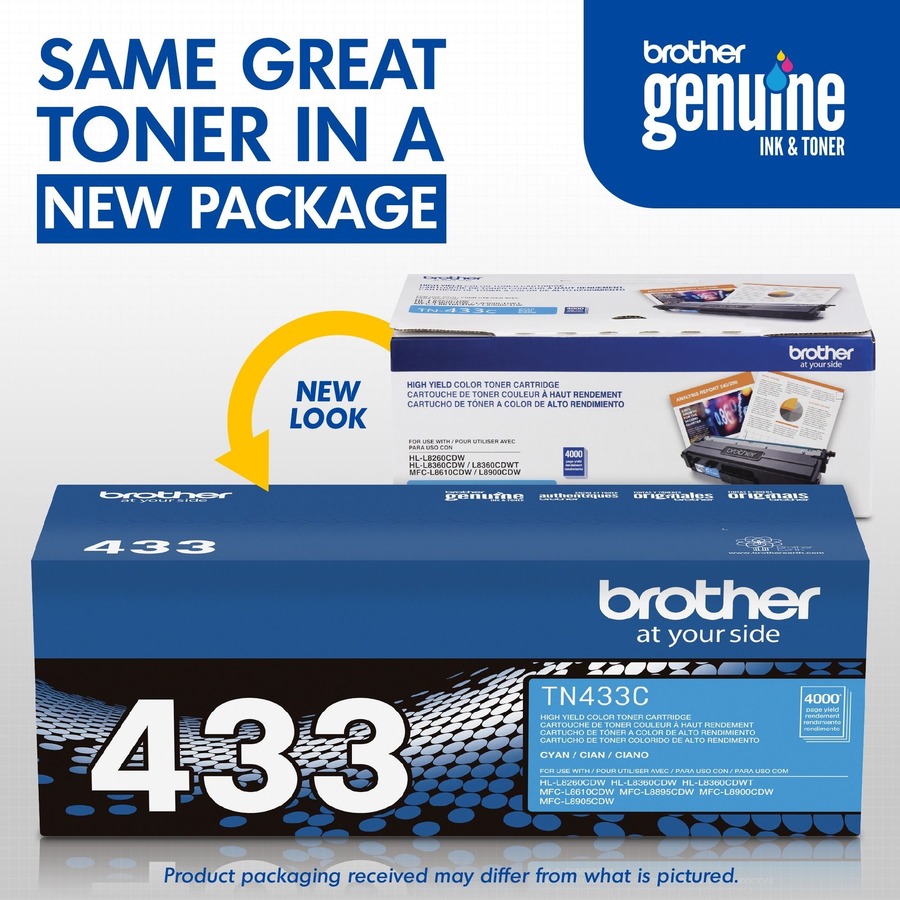 Brother TN433C Original High Yield Laser Toner Cartridge - Cyan - 1 Each - 4000 Pages