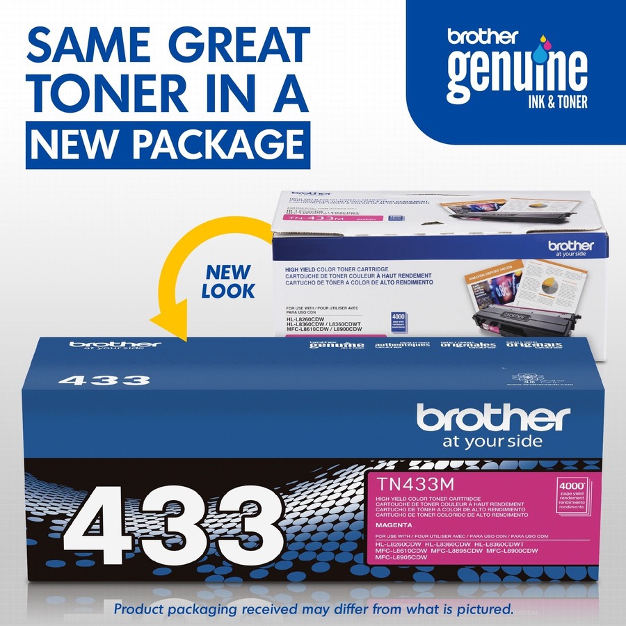 Brother TN433M Original High Yield Laser Toner Cartridge - Magenta - 1 Each - 4000 Pages