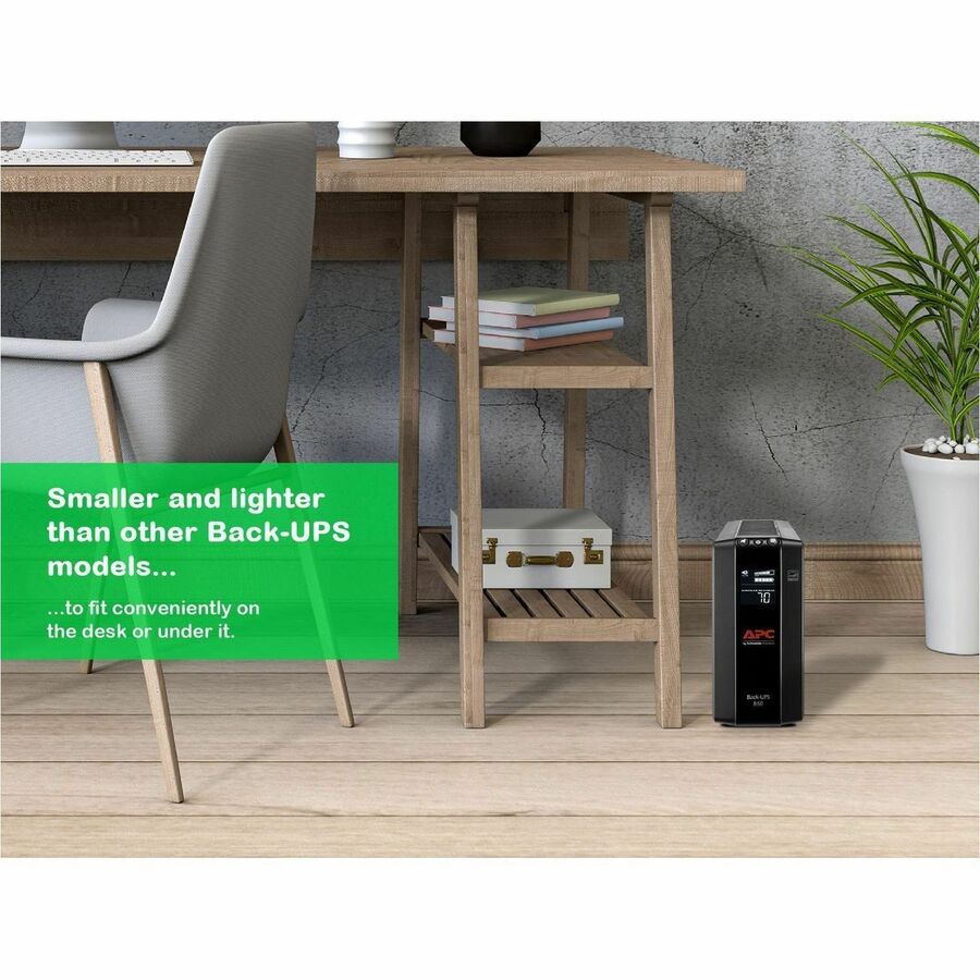 APC Back-UPS 850, Compact Tower, 850VA, 120V, AVR, LCD, 8 NEMA outlets (4 surge)