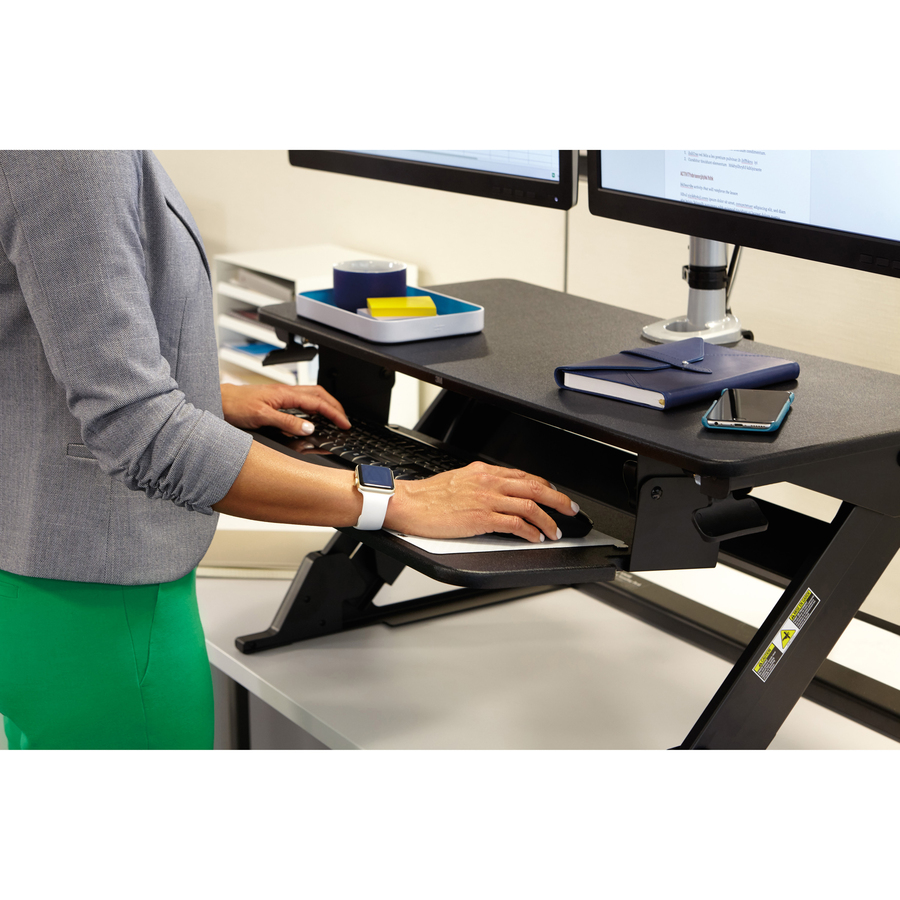 3M Precision Standing Desk - Up to 24" Screen Support - 15.88 kg Load Capacity - 35.40" (899.16 mm) Height x 23.20" (589.28 mm) Width x 6.20" (157.48 mm) Depth - Desktop - Medium Density Fiberboard (MDF), Steel - Black - Workstations/Computer Desks - MMMSD60B