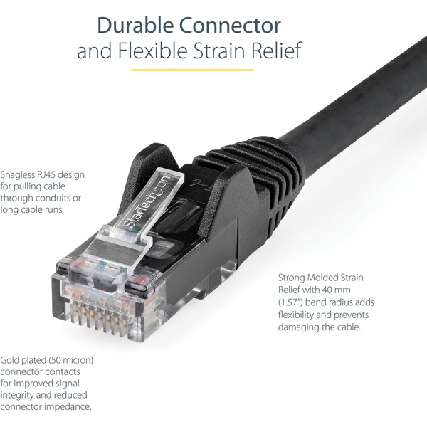 6in Black Cat6 Patch Cable with Snagless RJ45 Connectors - Short Ether