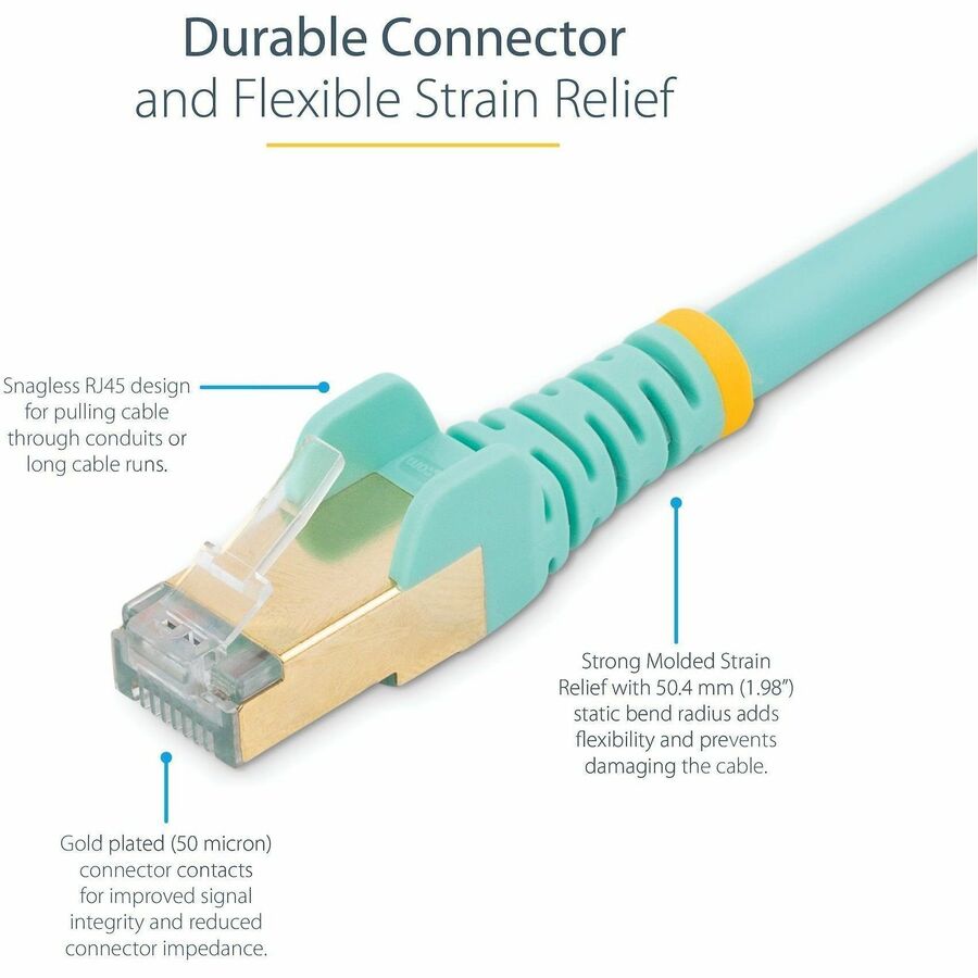 StarTech 6ft CAT6a Ethernet Cable - 10 Gigabit Category 6a Shielded Snagless 100W PoE Patch Cord - 10GbE Aqua UL Certified Wiring/TIA