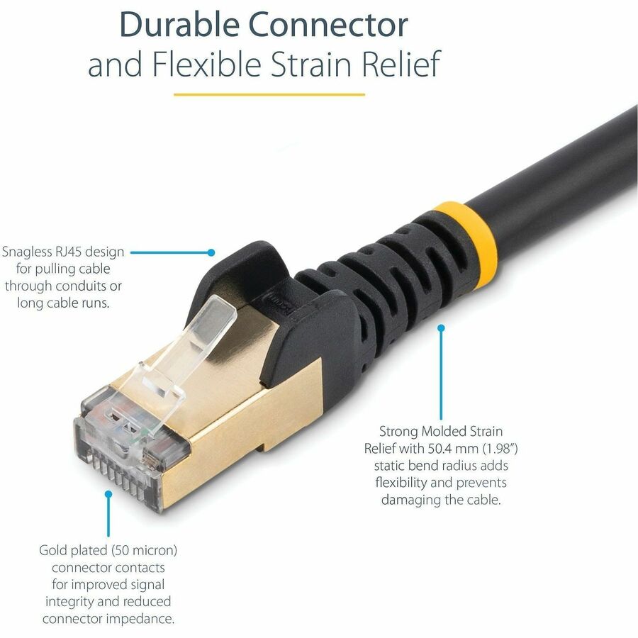 StarTech 2ft CAT6a Ethernet Cable - 10 Gigabit Category 6a Shielded Snagless 100W PoE Patch Cord - 10GbE Black UL Certified Wiring/TIA