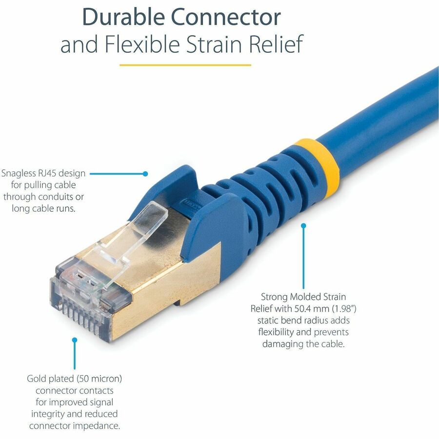 StarTech 6ft CAT6a Ethernet Cable - 10 Gigabit Category 6a Shielded Snagless 100W PoE Patch Cord - 10GbE Blue UL Certified Wiring/TIA