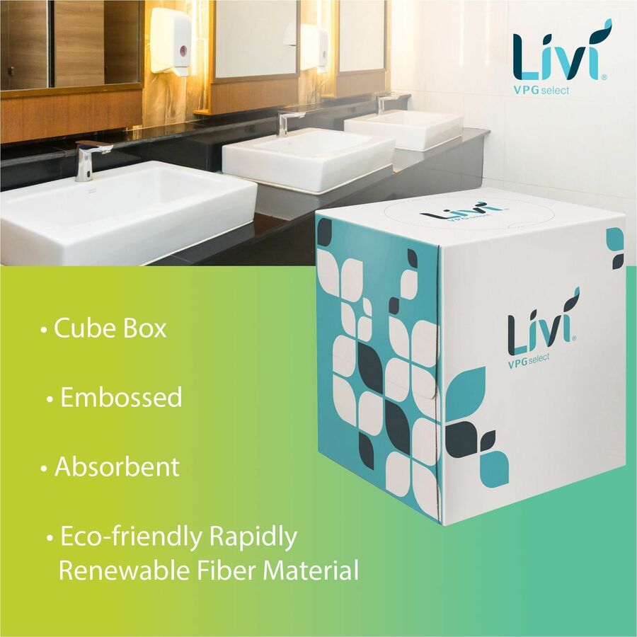 Livi VPG Facial Tissues - 2 Ply - White - Virgin Fiber - 90 / Box - 36 / Carton