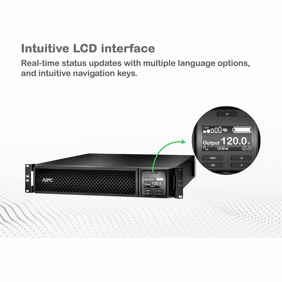 APC Smart-UPS On-Line, 1500VA, Rackmount 2U, 120V, 6x 5-15R NEMA outlets, Network Card, Extended runtime, W/ rail kit