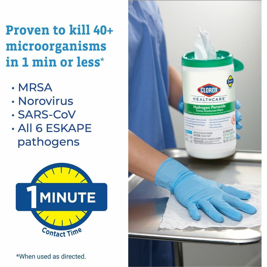 Clorox Healthcare Hydrogen Peroxide Cleaner Disinfectant Wipes - 155 / Canister - 1 Each - Pre-moistened, Disinfectant, Deodorize, Anti-bacterial - White