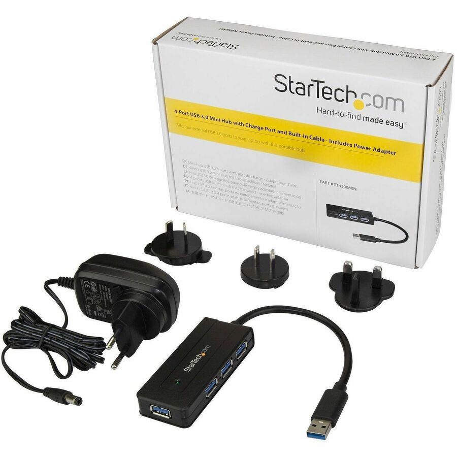 StarTech 4 Port USB 3.0 Hub SuperSpeed 5Gbps w/ Fast Charge - Portable USB 3.2 Gen 1 (5Gbps) Type-A Laptop/Desktop Hub - USB Bus/Self Powered