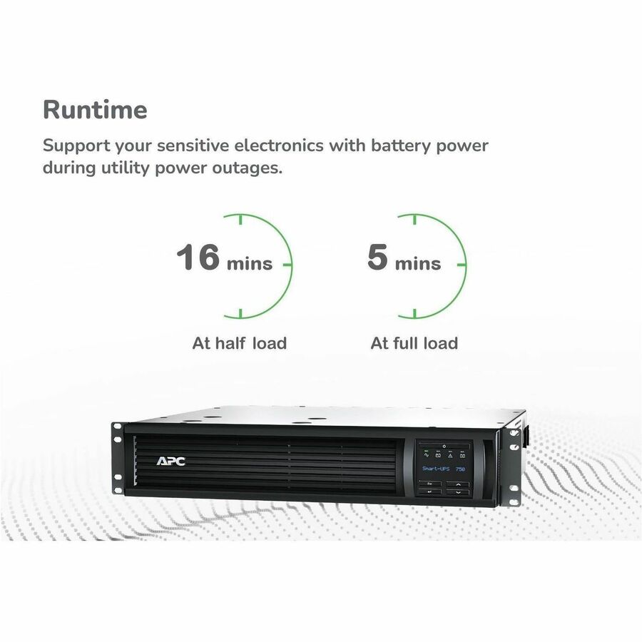 APC Smart-UPS, Line Interactive, 750VA, Rackmount 2U, 120V, 6x NEMA 5-15R outlets, SmartConnect Port+SmartSlot, AVR, LCD