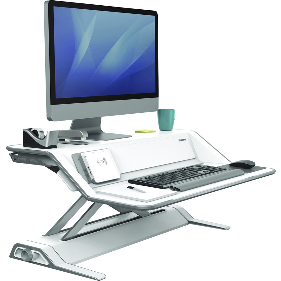 Fellowes Lotus DX Sit-Stand Workstation - 15.88 kg Load Capacity - 5.50" (139.70 mm) Height x 32.75" (831.85 mm) Width x 24.25" (615.95 mm) Depth - White - Workstations/Computer Desks - FEL8080201