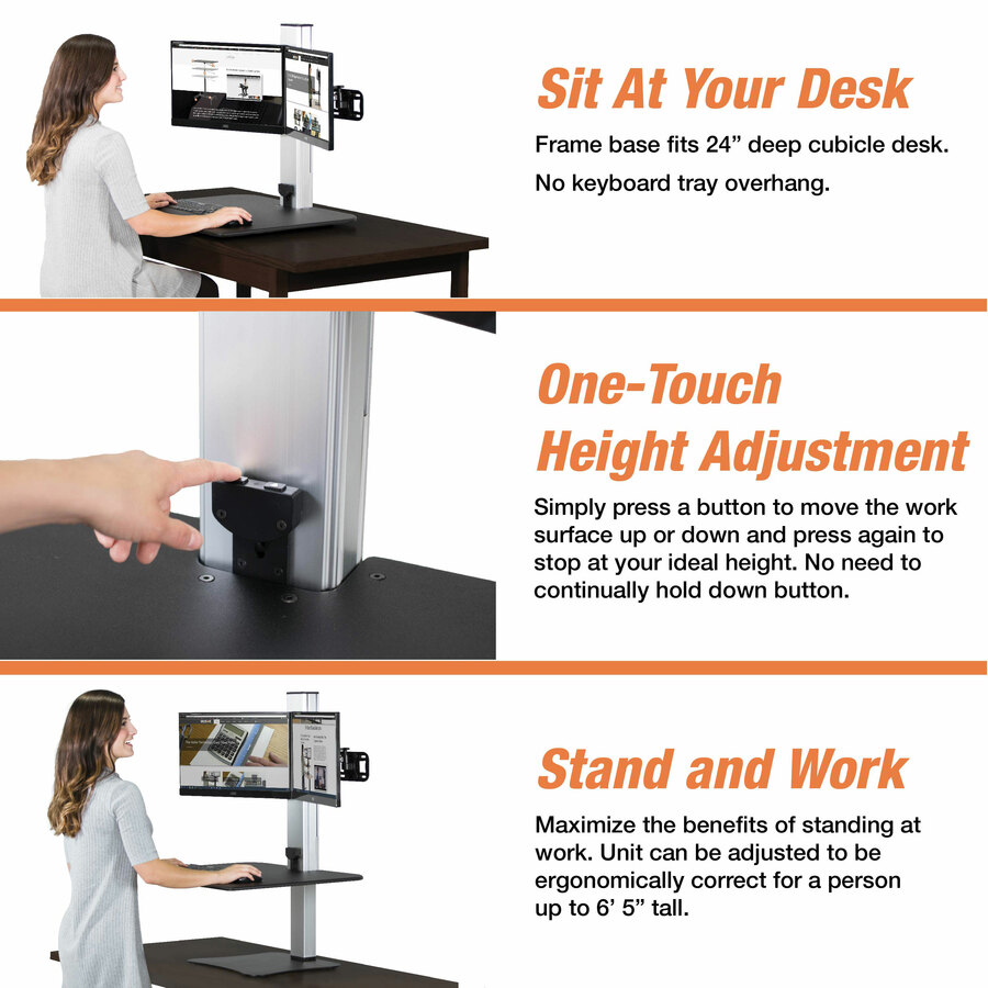 Victor High Rise Electric Dual Monitor Height Adjustable Standing Desk Workstation - Up to 25" Screen Support - 11.34 kg Load Capacity - 20" (508 mm) Height x 28" (711.20 mm) Width x 23" (584.20 mm) Depth - Desktop, Tabletop - Wood, Steel, Aluminum - Blac - Workstations/Computer Desks - VCTDC450