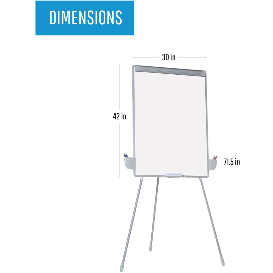 MasterVision Dry-erase Portable Tripod Easel - 29" (2.4 ft) Width x 41" (3.4 ft) Height - White Melamine Surface - Gray Aluminum Frame - Silver Stand - Rectangle - Portable, Desktop, Floor Standing - 1 Each - TAA Compliant