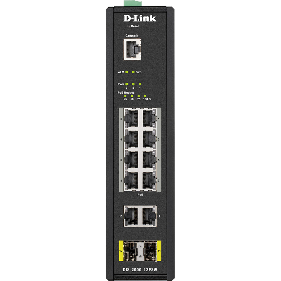 D-Link 12-Port Gigabit Smart Managed Industrial PoE Switch-Wide Temp-240W PoE Budget
