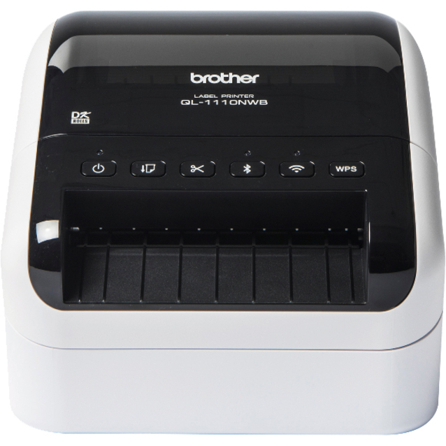 Brother QL-1110NWB Desktop Direct Thermal Printer - Monochrome - Label Print - Ethernet - USB - Bluetooth - 118.11" (3000 mm) Print Length - 4" Print Width - 110 mm/s Mono - 300 x 300 dpi - Wireless LAN - 4.08" (103.60 mm) Label Width - Label Printers - BRTQL1110NWB