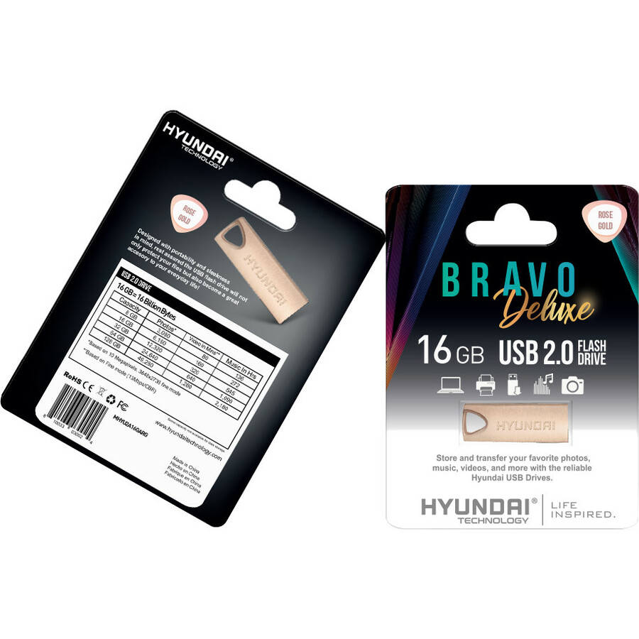 Hyundai 16GB Bravo Deluxe USB 2.0 Flash Drive - 16 GB - USB 2.0 - Rose Gold - 10 Pack