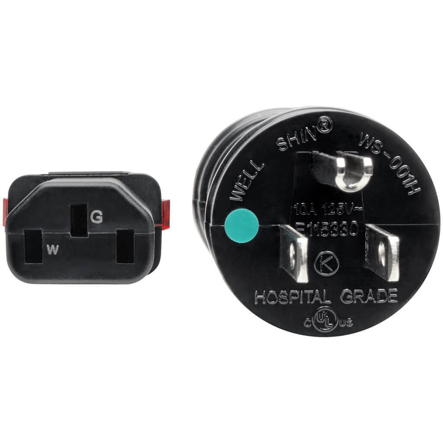 Eaton Tripp Lite Series Hospital-Grade Power Cord, NEMA 5-15P to Locking IEC C13 - Green Dot, 10A, 125V, 18 AWG, 15 ft. (4.57 m), Black