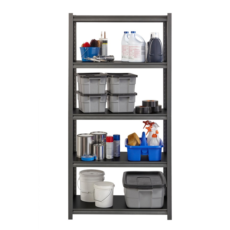 Lorell Iron Horse 3200 lb Capacity Riveted Shelving - 5 Shelf(ves) - 72" Height x 36" Width x 18" Depth - 30% Recycled - Black - Steel, Laminate - 1 Each